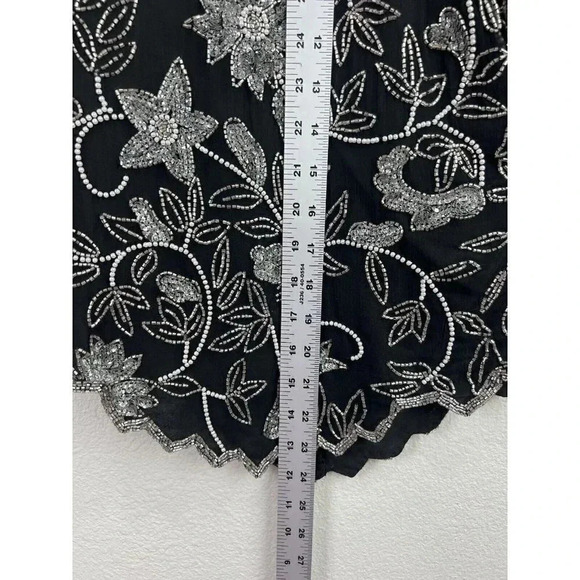 VINTAGE LAURENCE KAZAR HEAVY SEQUIN DRESSY Black And Silver Floral SIZE XL Zip - Picture 7 of 7